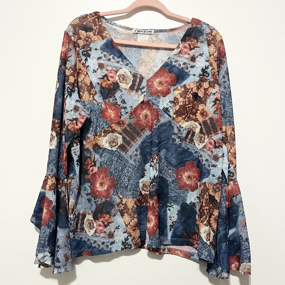 Womens VTG Y2K Babydoll Top 1X/2X Fairy Grunge Hippie Gypsy Festival Boho Floral
